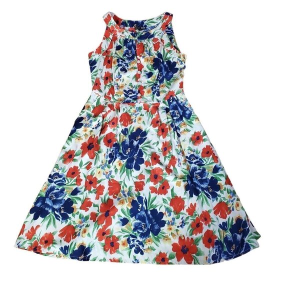 Pretty Vacant Floral Dress A-line Womens Medium White Red Cottagecore Sleeveless - Picture 1 of 10